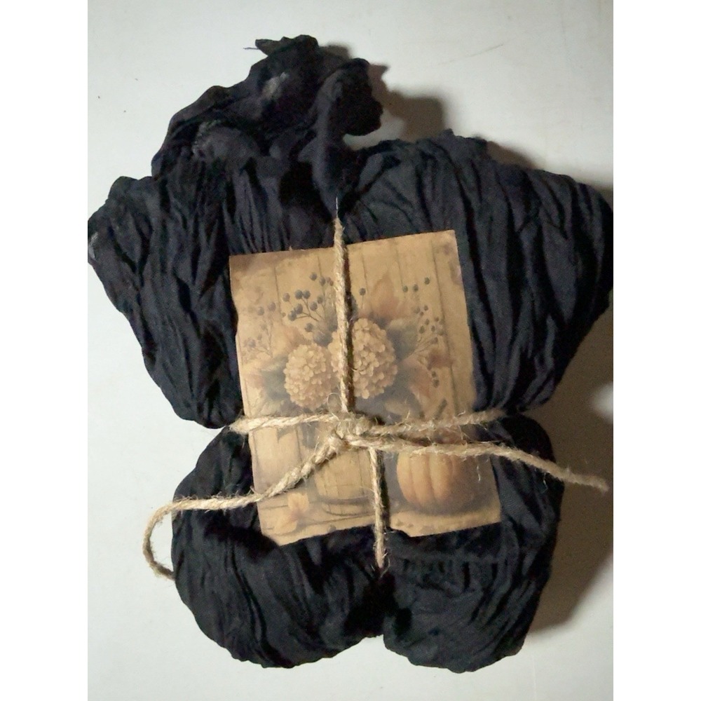 4 Yards Black Crinkle Primitive Country Floral Fabric Drapery Mantle Scarf Craft